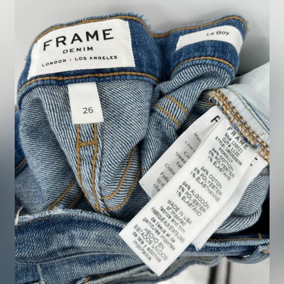 FRAME Le Boy Zip Hem Crop Jeans Ankle Picadilly Distressed Stretch Blue Size 26 - Picture 15 of 15